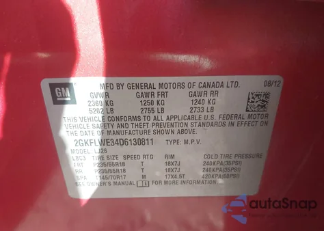 2013 GMC Terrain Slt-2 z USA, uszkodzony, nr VIN 2GKFLWE34D6130811